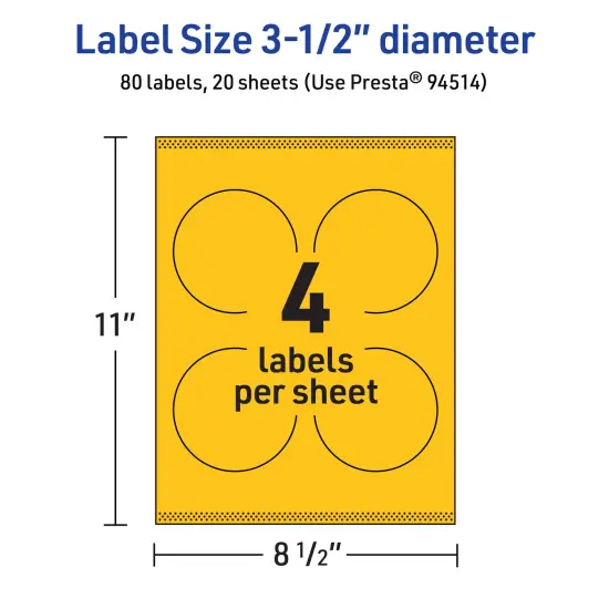 Avery Bright Yellow Paper Labels, 3.5" Diameter Round {5}