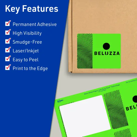 Avery Neon Green Paper Labels, 4" x 3" Rectangle {2}