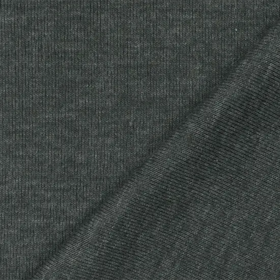 Heather Dark Gray Organic Cotton Poly Stretch Spandex Rib Knit Fabric By the Yard {2}
