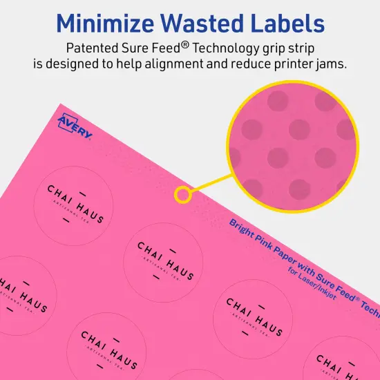Avery Bright Pink Paper Labels, 1.5" Diameter Round {4}