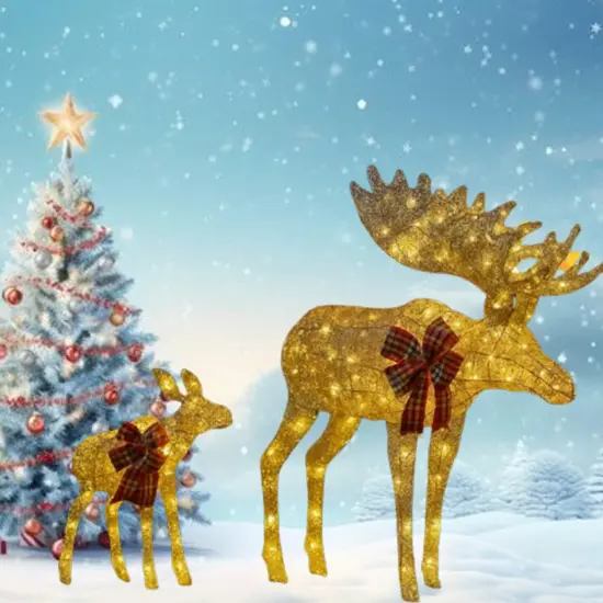 42 Inches and 22 Inches Champagne Cotton Thread Reindeer Set of Two Deer {3}