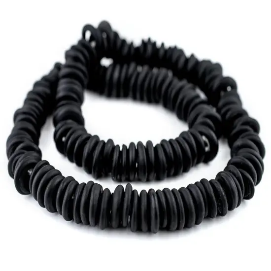 The Bead Chest Black Annular Wound Dogon Beads (14mm) {3}