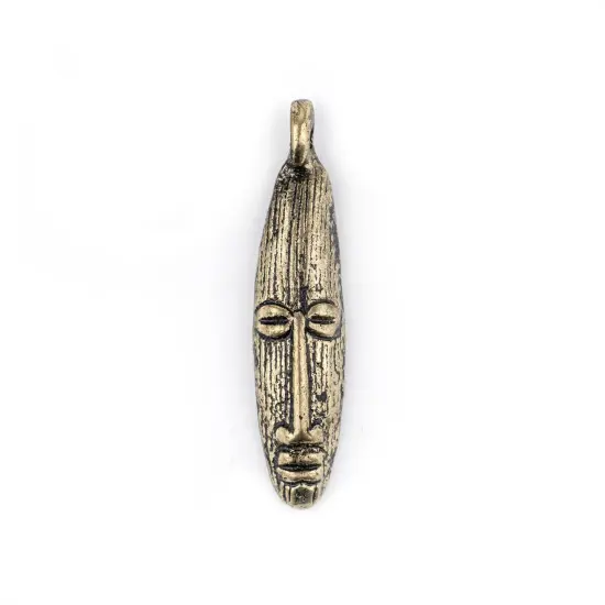 The Bead Chest Elongated Mask Brass Pendant from Africa (47x11mm): Genuine West African Mask Design for DIY Jewelry & Necklaces {1}