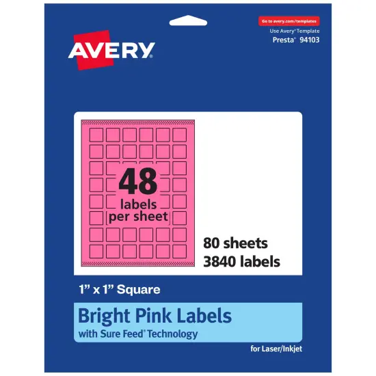 Avery Bright Pink Paper Labels, 1" x 1" Square {1}