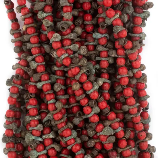 The Bead Chest Unusual Antique Nigerian Brass Beads 26 Inch Strand 9mm African Handmade {4}