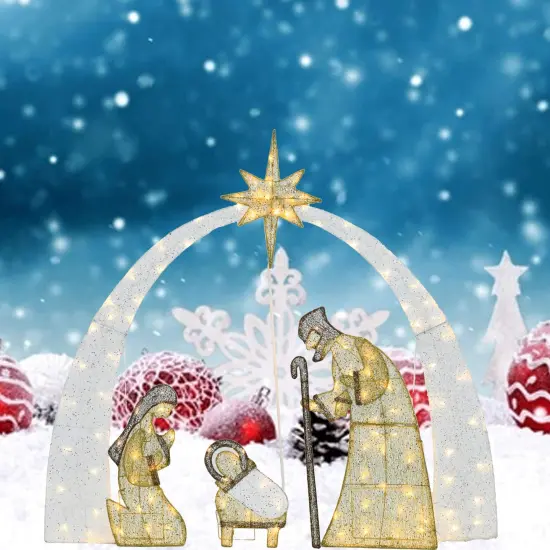 54"H Nativity Scene Christ Birth Pre-Lit Warm White LED Lights 115L Display {3}