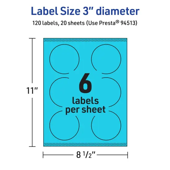 Avery Bright Blue Paper Labels, 3" Diameter Round {5}