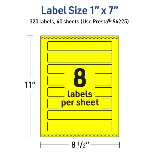 Avery Neon Yellow Paper Labels, 1" x 7" Rectangle {5}