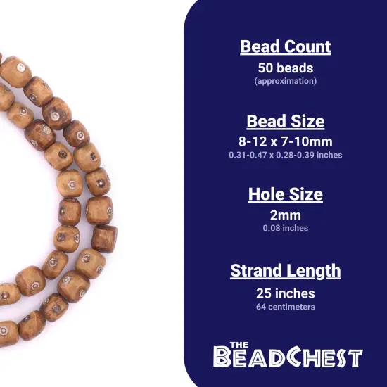 The Bead Chest Carved Eye Kenya Brown Bone Beads Small 9mm African Cylinder Large Hole 25 Inch Strand Handmade {4}