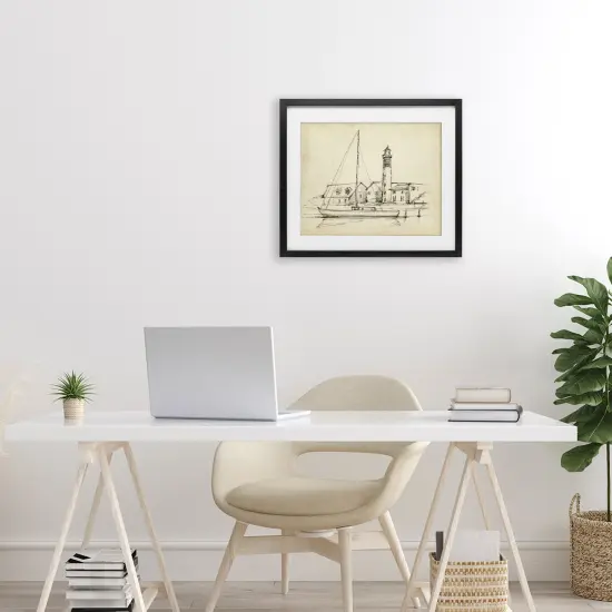 Stupell Industries Lighthouse & Boat Study Framed Print Under Glass, design by Ethan Harper {2}