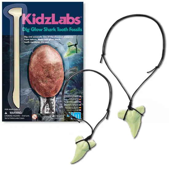 4M: KidzLabs: Dig Glow Shark Tooth Fossils - Dig & Excavate, Make 2 Glow-In-The Dark Tooth Necklaces, Science & Jewelry Making Craft Kit, Kids Ages 5+ {3}