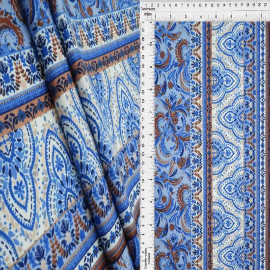 1 Yard Soft Stretch DTY Brushed Boho Stripe Print Knit Fabric 58/60 Inches Wide DENIM VINTAGE {1}