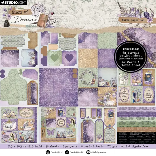 Diary Of Dreams Mixed Paper Pad 8"X8"-Nr. 296, Envelopes {1}