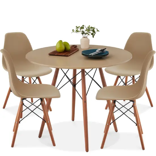 Best Choice Products 5-Piece Compact Mid-Century Modern Dining Set w/ 4 Chairs, Wooden Legs Beige/Walnut {1}