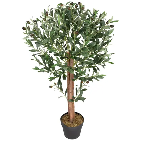 Northlight Artificial Olive Tree with Foliage In a Black Pot - 40" Green {5}