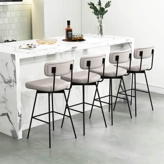 Costway 29" Upholstered Swivel Bar Stool Set of 4 with Padded Seat & Backrest Metal Frame Beige/Gray {2}