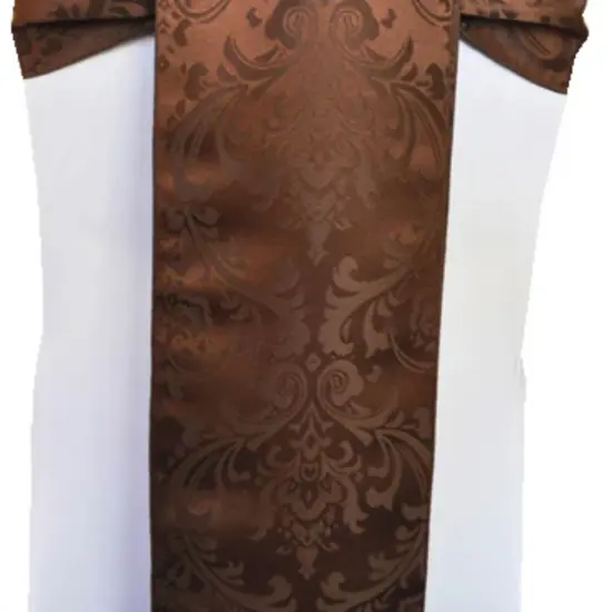 10 Pieces Premium Chocolate Floral Damask Jacquard Chair Sashes 7.5 x 108 Inches {2}