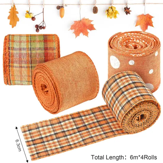 4 Rolls Fall Plaid Burlap Ribbon Thanksgiving Ribbon {2}