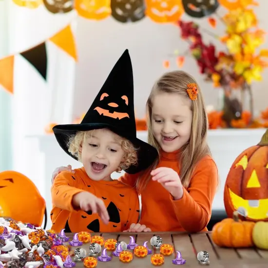 120 Pcs Mini Acrylic Pumpkin - Witch Hats Skull Head Skeleton Bones Cute Ghost {4}