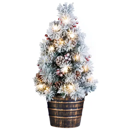 Collections Etc 25"H LED Lighted Frosted Tree with Stake Outdoor Decoration {2}