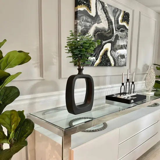 Modern Black Ceramic Cut-Out Vase, Sculptural Minimalist Home Décor Accent, Abstract Matte Vase for Shelf, Table, or Entryway {3}