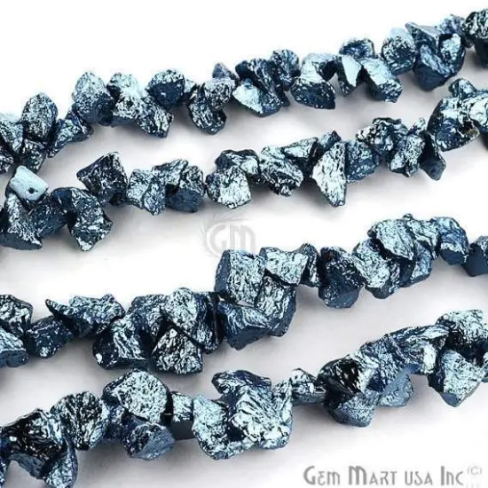 1 Strand Sky Blue Pyrite AAA High Quality Rough Nugget Chips 10Inch length Jewelry Making Supply (RLSB-70011) {2}