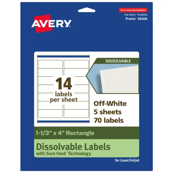 Avery Dissolvable Labels, 1-1/3" x 4" Rectangle {1}