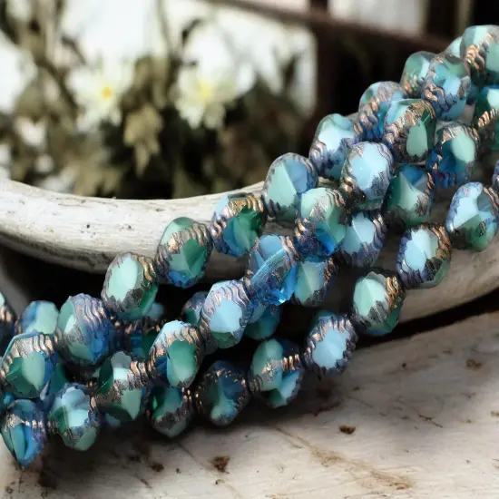 *15* 8x10mm Bronze Washed Caribbean Turquoise Faceted Bicone Beads {2}