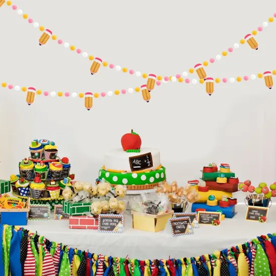 Back to School Decorations 7.5 Ft Felt Pompom Banner {4}