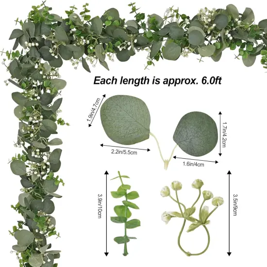 2 Packs 6FT Artificial Eucalyptus Garland {3}