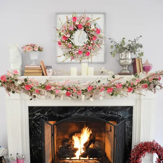 5.9ft Spring/Summer Flower Garland, Artificial Daisies Wildflower Leaves Garland {5}