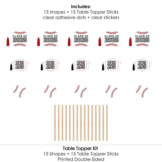 Big Dot of Happiness Grad Baseball - 2025 Graduation Party Centerpiece Sticks - Table Toppers - Set of 15 {7}