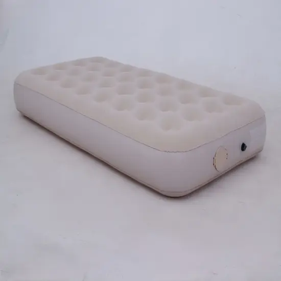 Pool Central Flocked Inflatable Airbed with Rechargeable Bulit-In Electric Pump - Twin Beige {5}