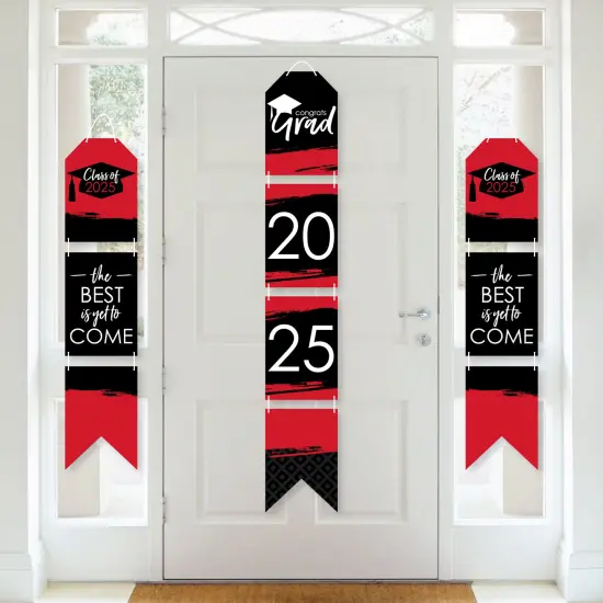 Big Dot of Happiness Red Grad - Best is Yet to Come - Hanging Vertical Paper Door Banners - 2025 Red Grad Party Wall Decor Kit - Indoor Door Decor {1}