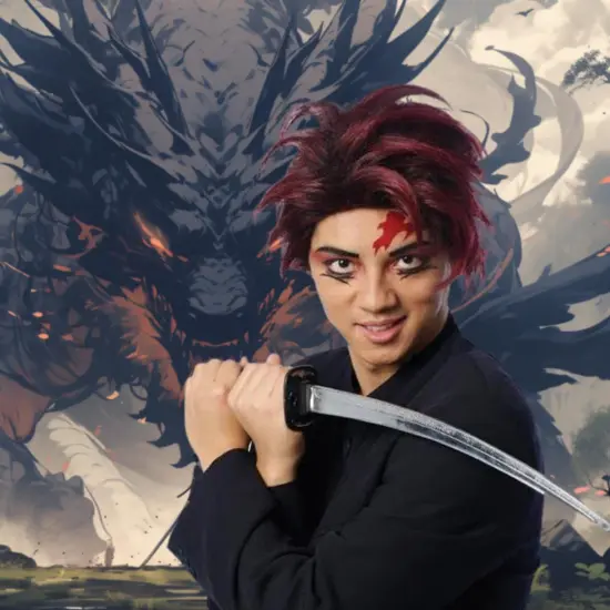 Anime Slayer Adult Burgundy Costume Wig {4}