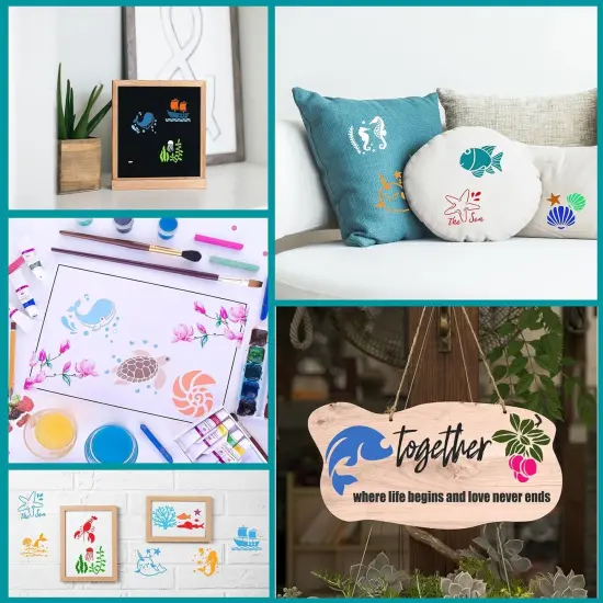 Summer Stencils for Painting, 20PCS 3 Inch Plastic Beach Stencils for Crafts Reusable, Small Stencils for Painting on Wood Canvas Rock, Funny Sea Life Stencils for Home Decor & DIY Projects {4}