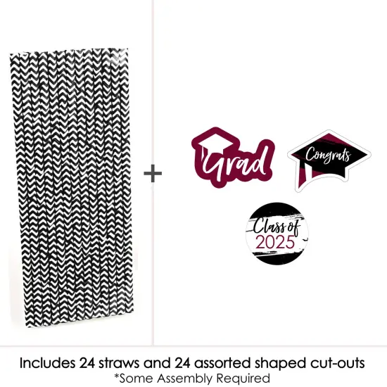 Big Dot of Happiness Maroon 2025 Graduation Paper Straw Decor - Party Striped Decorative Straws - Set of 24 {4}