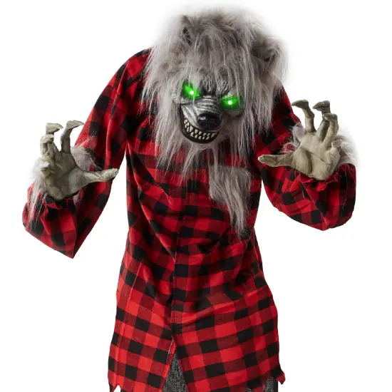 Best Choice Products 5ft Standing Werewolf, Howling Hudson Halloween Animatronic w/ Pre-Recorded Phrases, LED Eyes Gray/Red {1}