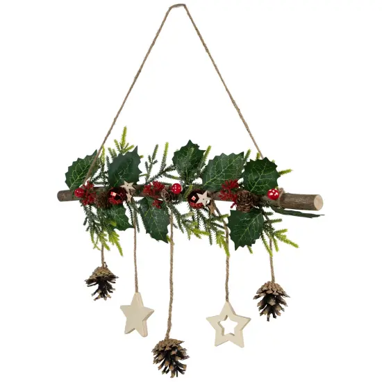 Northlight Holly Branch with Stars and Pinecones Christmas Wall Decoration - 20.75" - Red Green {4}