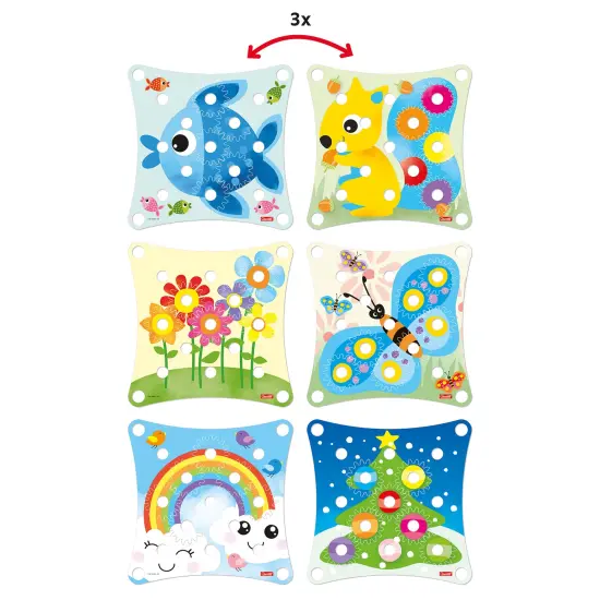 Quercetti: Peggy Gears - 13pc Interactive Cogwheel Construction Toy, Peg Board, 2-Sided Cards w/ 6 Scenes, Preschool Educational Play, Toddler-Kids 2+ {4}