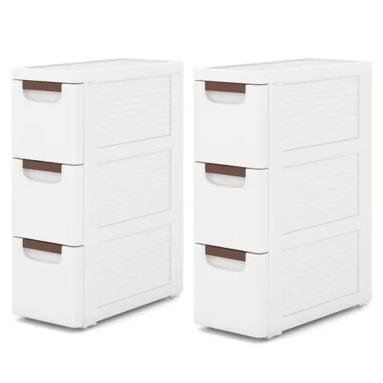 Costway 1/2 PCS 3-Drawer Narrow Rolling Storage Cabinet with Pull Handles Built-in Wheels {2}