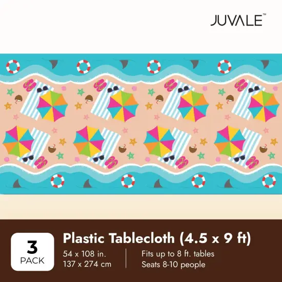 Summer Beach Pool Party Table Cover Plastic Tablecloth (54 x 108 inch, 3 Pack) Blue {3}