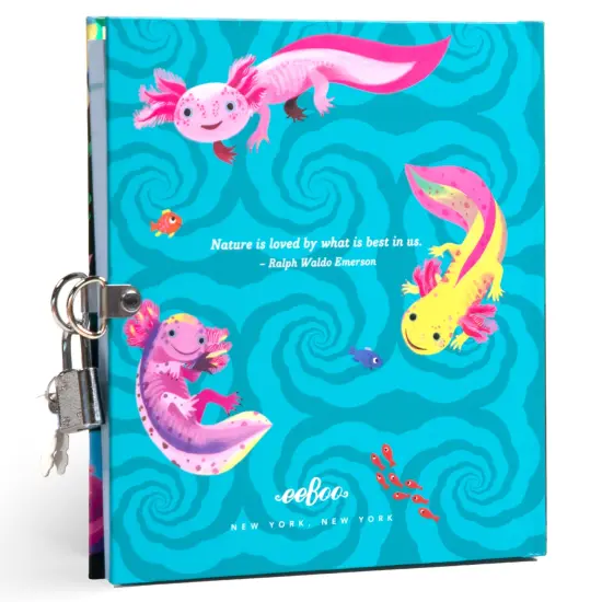eeBoo: Axolotl Journal - Includes Lock & Keys, 176 Lined Pages, Stetch & Take Notes, 6.25 x 5.5", Foil Cover Salamander-Themed Diary, Kids & Teens {3}