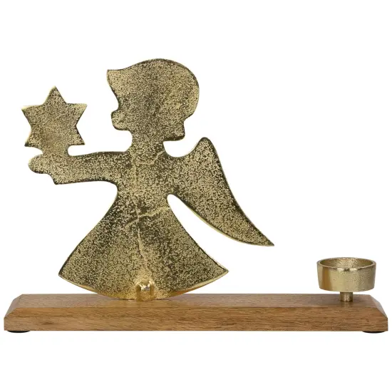 Northlight Angel with Star Metal Christmas Tealight Candle Holder - 12" Gold {7}