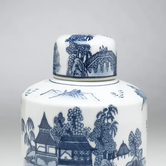 AA Importing 59721 Blue And White Round Jar With Lid {4}