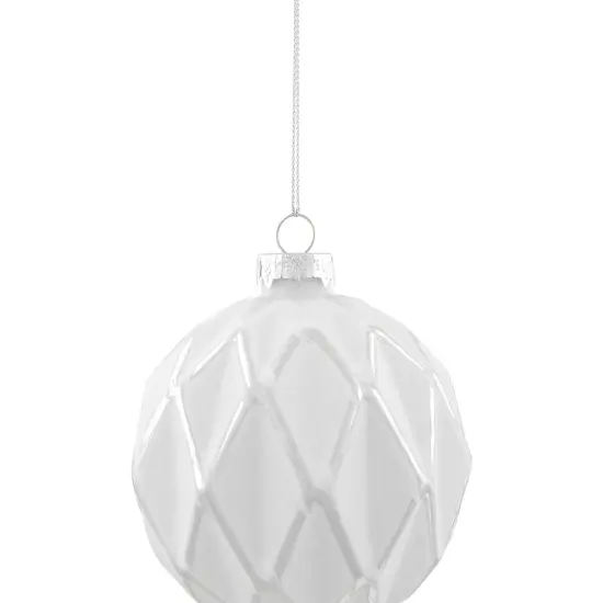 Northlight Embossed Diamond Christmas Glass Ball Ornaments - 4" (100mm) - White - 4ct {6}