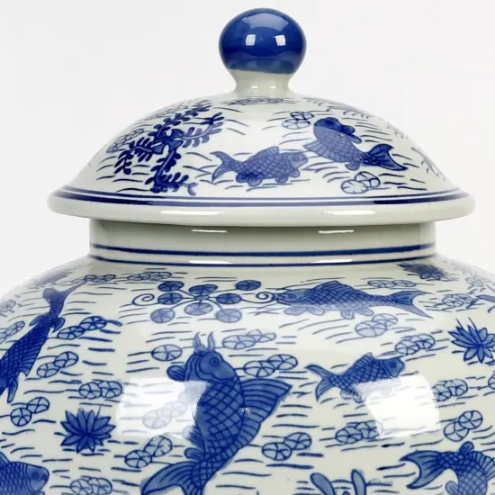 AA Importing 14.5" Ginger Jar, Koi Pond Design Blue {4}