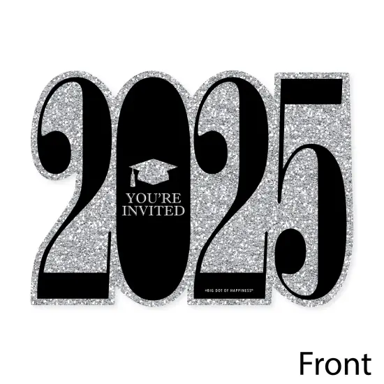 Big Dot of Happiness Silver 2025 Graduation Party Invitations - Shaped Fill-In Invite Cards with Envelopes - Set of 12 {4}