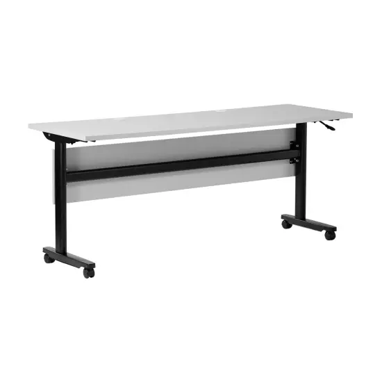Emma and Oliver Hahn Heavy-Duty Flip Top Training Table with Nesting Design, Privacy Panel, T-Legs, Tabletop, Metal Frame WhiteTop/BlackFrame {8}