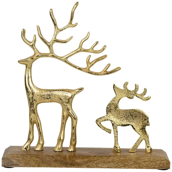 Northlight Reindeer and Fawn Metal Christmas Figure - 10.25" - Gold {3}